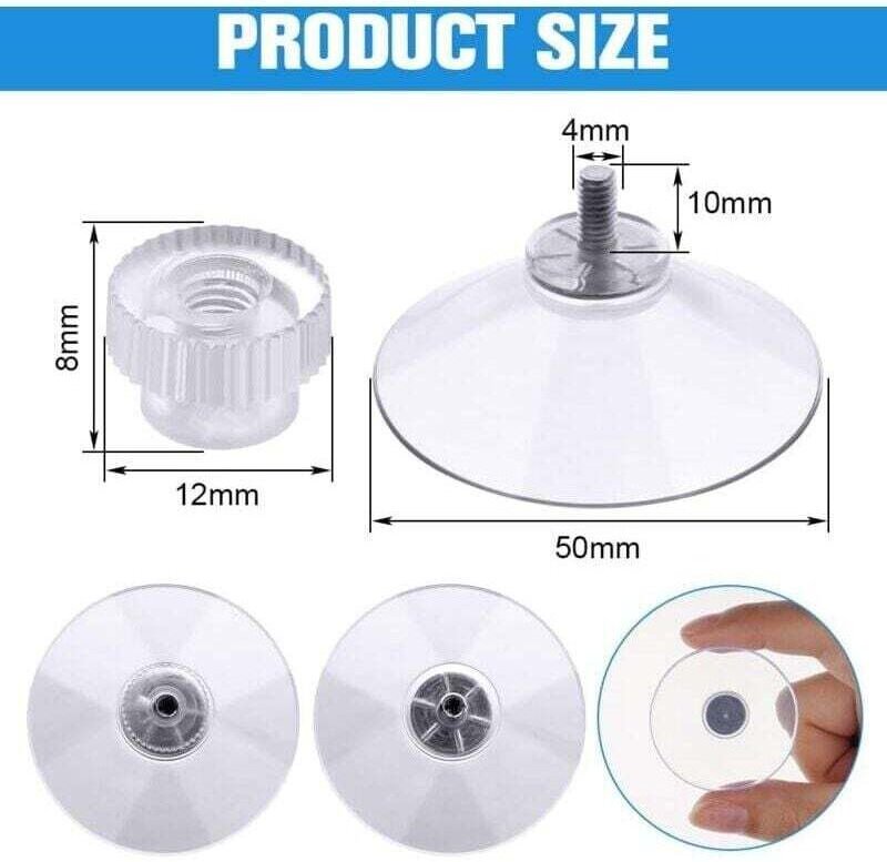 Schraubsaugnäpfe, 12 Stück, 50 mm transparente Saugnäpfe mit Gewinde, extra starke PVC-Kunststoff-Saugnäpfe zur Vorhanga...