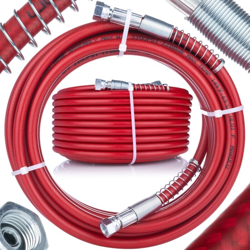 Rosfix Farbspritzschlauch 20 m Rot – 1/4" Innengewinde, 228 bar Stahlummantelt & Drehgelenke Flexibel & Abriebfest Für A...