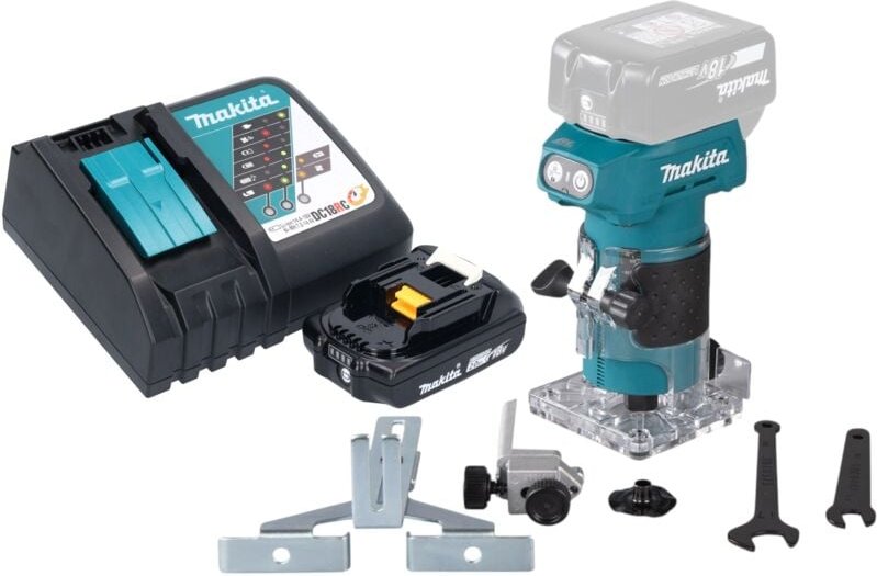 Makita DRT 52 RA1 Akku Kantenfräse 18 V 6 mm Brushless + 1x Akku 2,0 Ah + Ladegerät