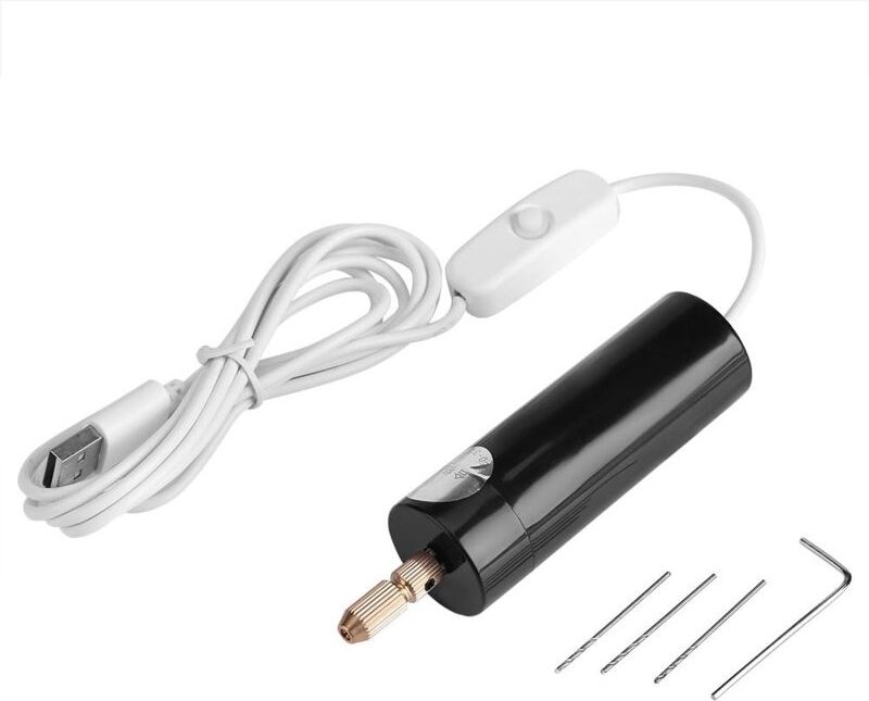 Memkey - Tragbare Mini-Elektrobohrmaschine, Micro-USB, kleine Bohrfutter-Bohrwerkzeuge mit 3 Bits