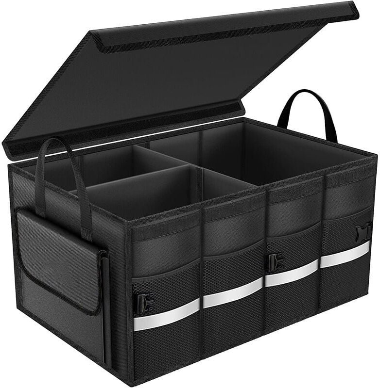 Kofferraum-Organizer, 55 l, Tragkraft 30 kg, wasserdicht, mehrere Fächer mit faltbarem Deckel und Reflektorstreifen für ...