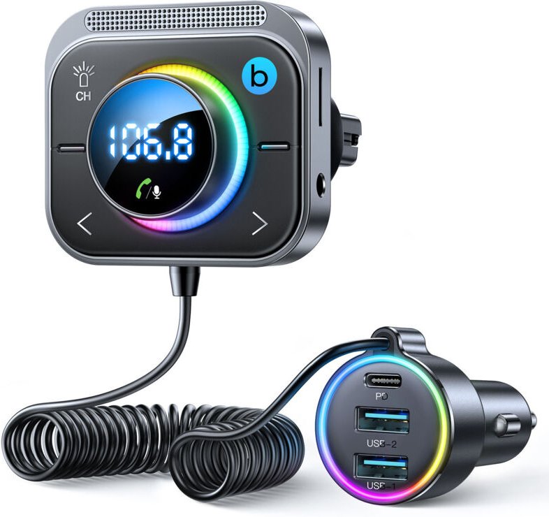 Bluetooth-FM-Transmitter fürs Auto, 30 W PD und 2 x 18 W QC, Bluetooth 5.3-Autoadapter mit Bluetooth, AUX-Eingang und TF...