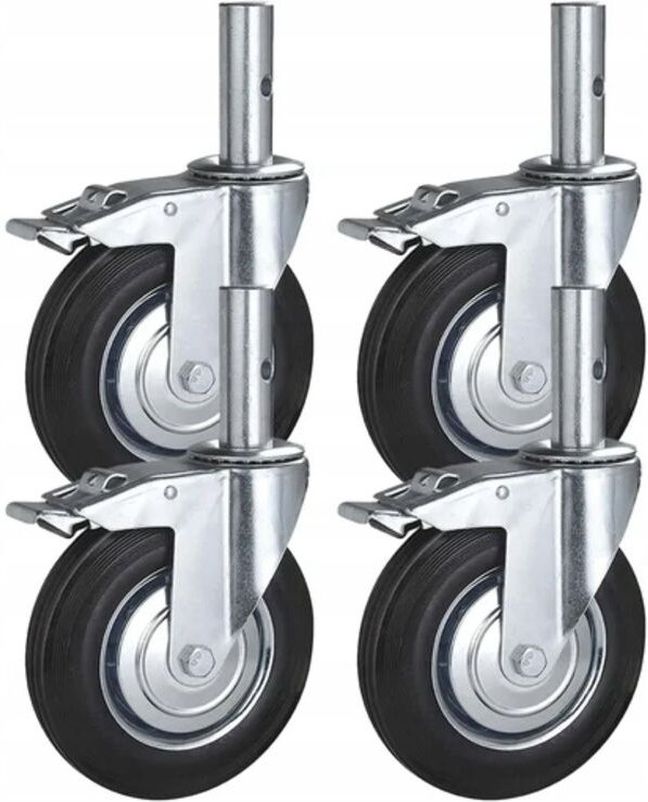 4 x 200 mm Lenkrollen mit Bremse für Möbelgerüste, 100 x 35 mm Spindel