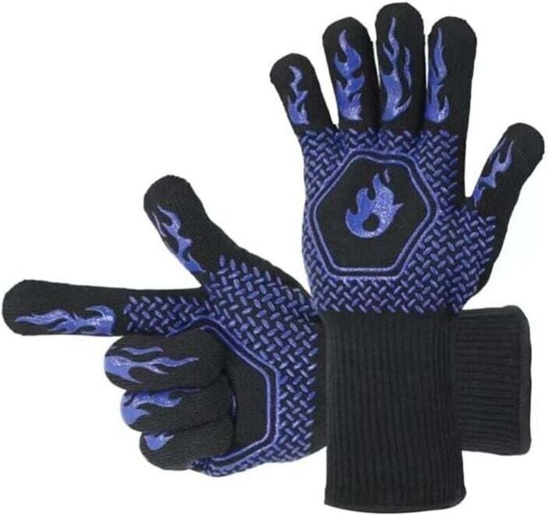 YMYNY Grillhandschuhe, 740 °C rauchbeständige Grillhandschuhe, extrem hitzebeständige Küchenhandschuhe (blau)