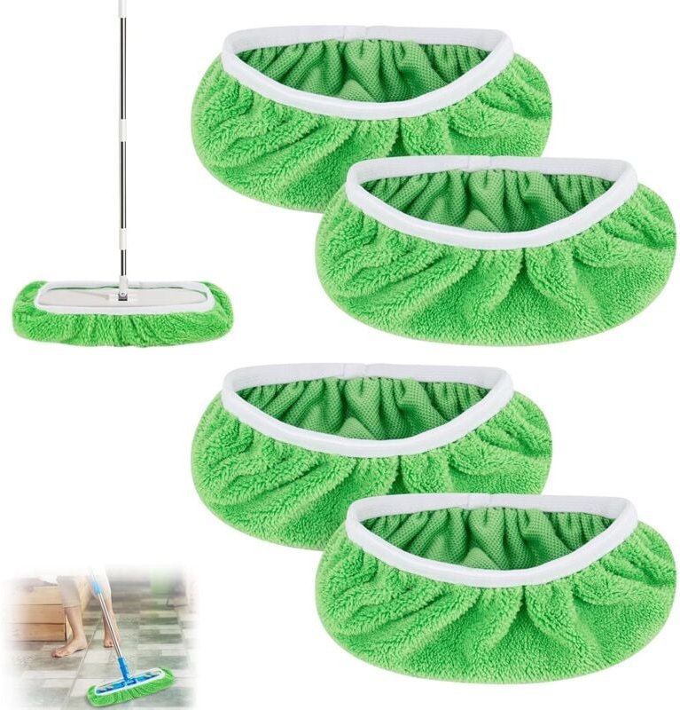 4 Stück Tücher Wiederverwendbare für Swiffer Bodenwischer, Trockene Bodentücher für Swiffer Sweeper Mop, Feuchte und Tro...