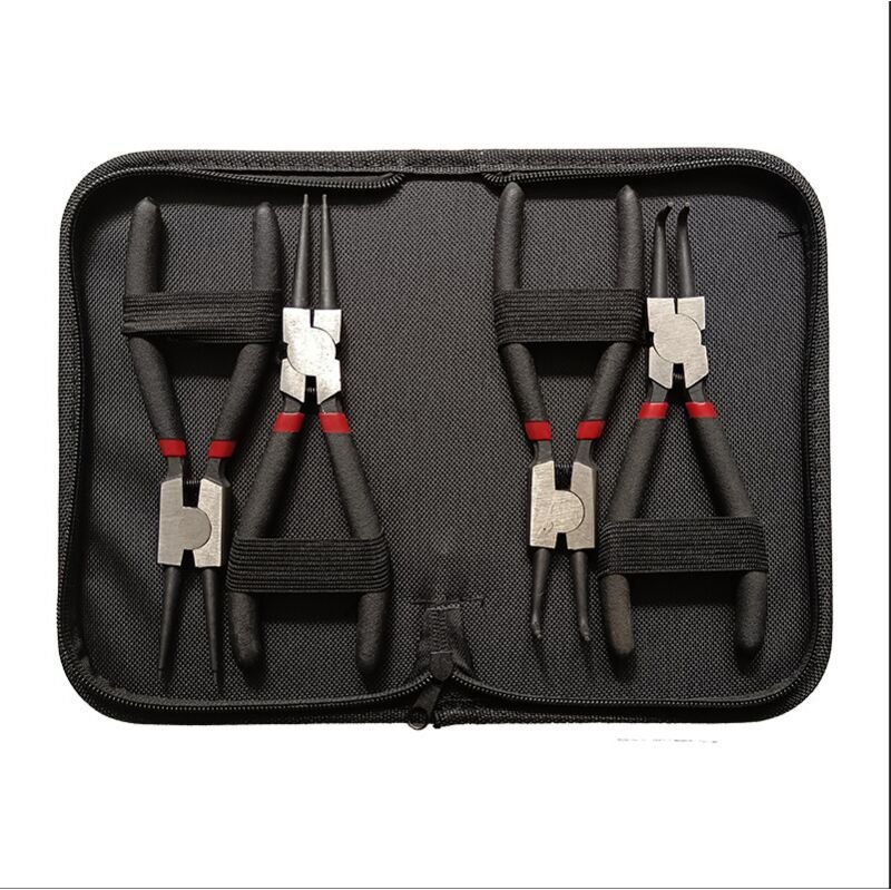 Zirkelzangen 4 Stück, 7 Zoll, Innen- und Außenzirkelzange, gebogen, gerade, Elastikring, Zangenschlüssel, Innen- und Auß...