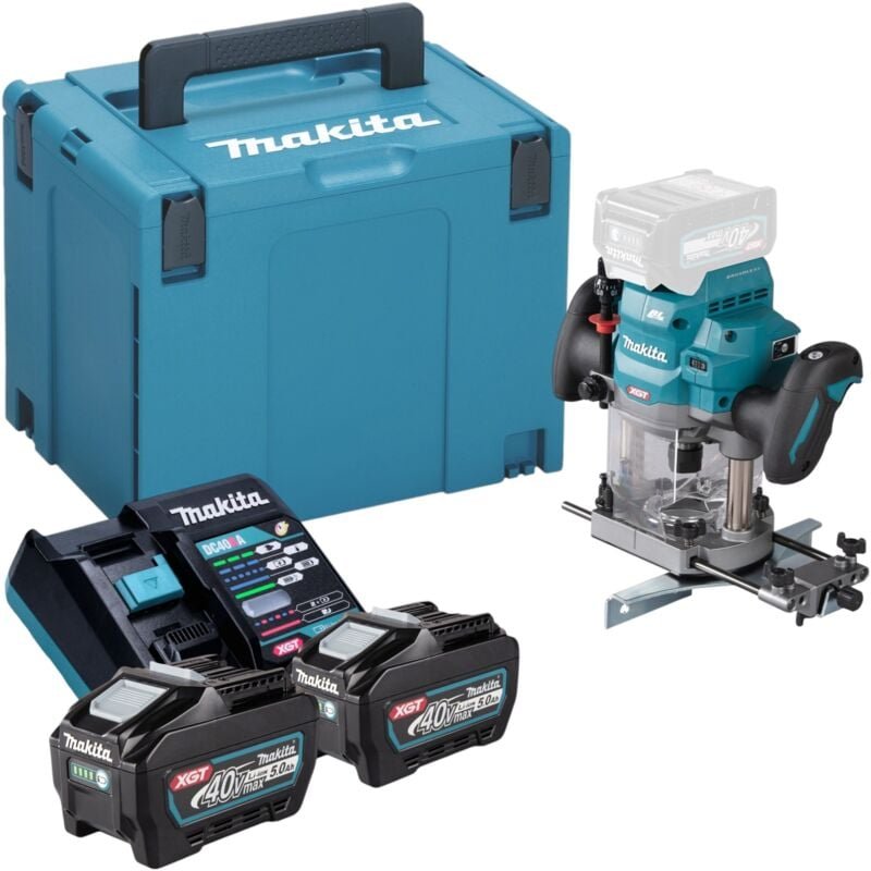 Makita RP 001 GT201 Akku Oberfräse 40 V max. 12 mm Brushless + 2x Akku 5,0 Ah + Ladegerät + Makpac