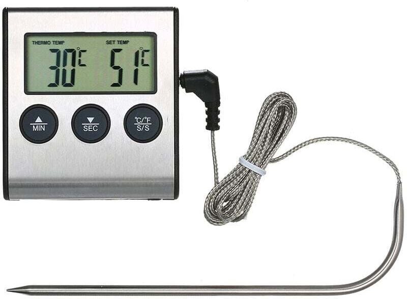 FOREHILL 0250°C Lebensmittelthermometer mit Alarm- und Timerfunktion, Temperaturanzeige für Grillgerichte