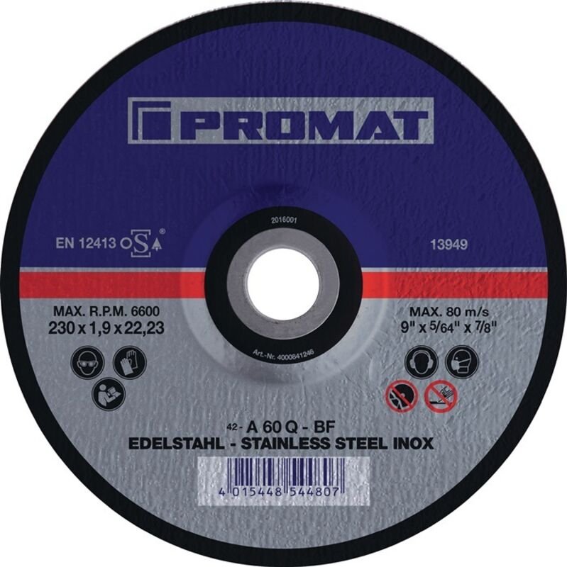 PROMAT Trennscheibe RVS D230x1,9mm gekröpft INOX Bohrung 22,23 mm