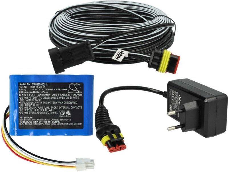 vhbw 1x Netzteil, 1x 2600 mAh Akku, 1x 30 m Niederspannungskabel kompatibel mit Husqvarna Automower 105 (2016), 105 Rase...