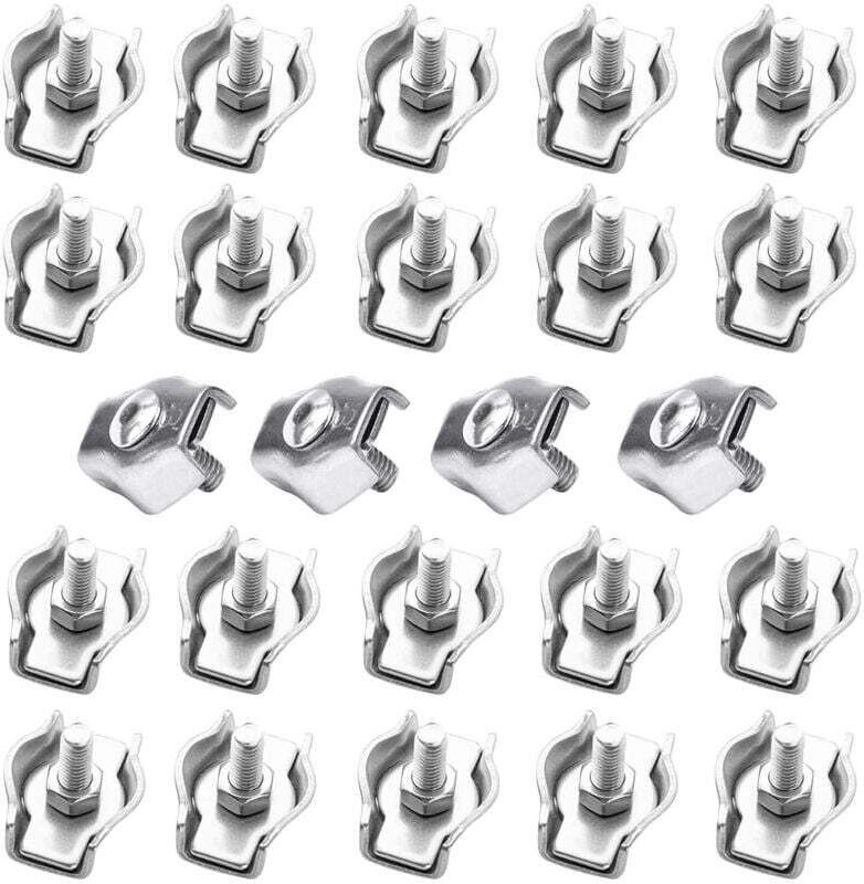24 Stück Metallkabelklemmen, M3-Kabelklemmen, Edelstahl-Kabelklemmen für 3-mm-Stahlseile, Simplex-Klemmen für Baustellen...