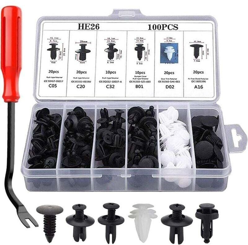 100 Pièces Rivet Clips Plastique Clips d'Aile en Plastique Universels Clips Voiture Attaches de Pare Chocs Clips à Rivet...