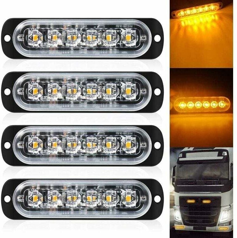 4er-Pack – Ultradünne, bernsteinfarbene 6-LED-Blitzleuchte – Mini-LED-Lichtleiste für Notfälle mit 18 Blinkmodi, 12–24 V...