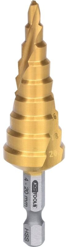 KS Tools 1/4 HSS-TiN Stufenbohrer-Bit,Ø 4-20 mm, 9 Stufen