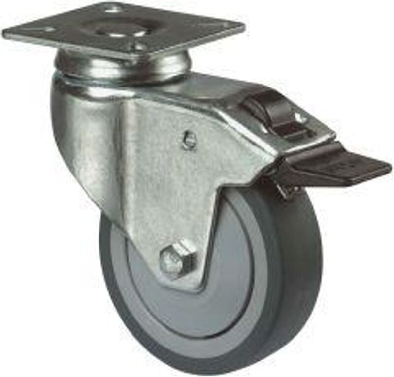 BS Rollen Lenkrolle mit Feststeller, Rad-Ø 75 mm, Tragkraft 50 kg, mit Platte