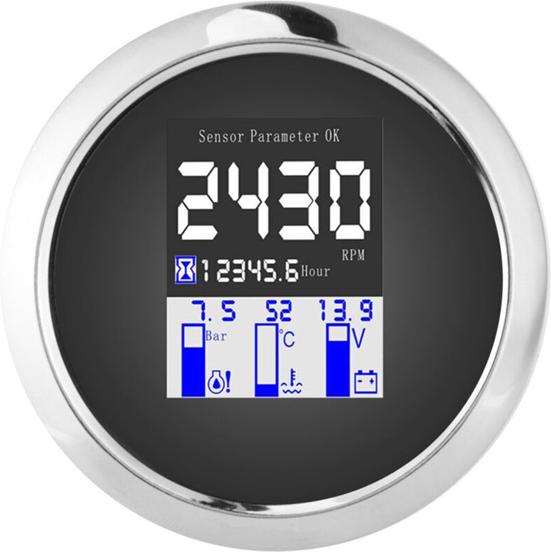 3,3-Zoll-Multifunktionsanzeige Drehzahlmesser Öldruck Wassertemperatur Spannung J1939 CAN FieldBus-Protokoll (Schwarz).
