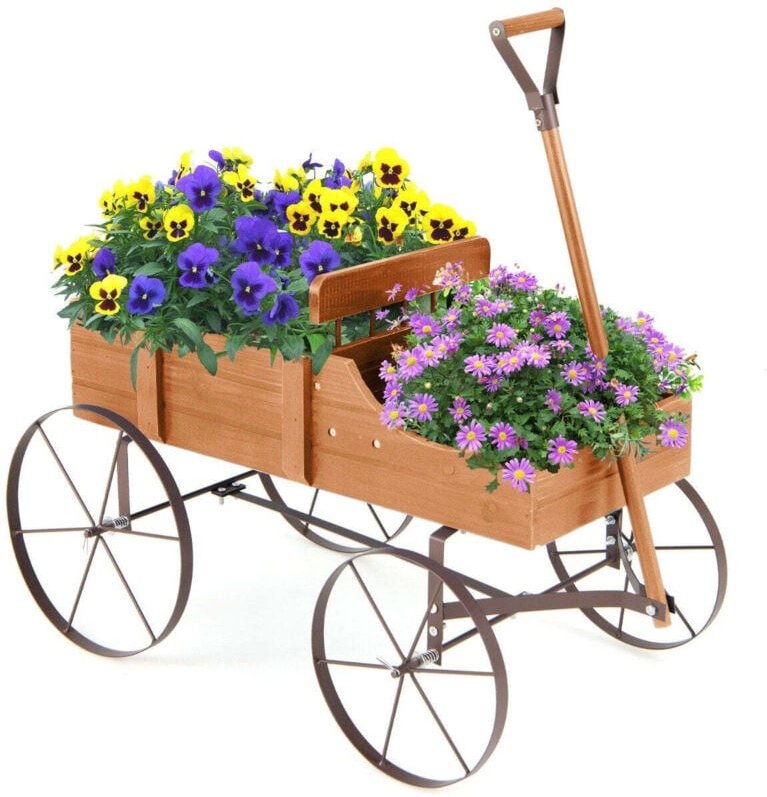 Wooden Plant Cart with Wheels, 62x34x60 cm, Orange