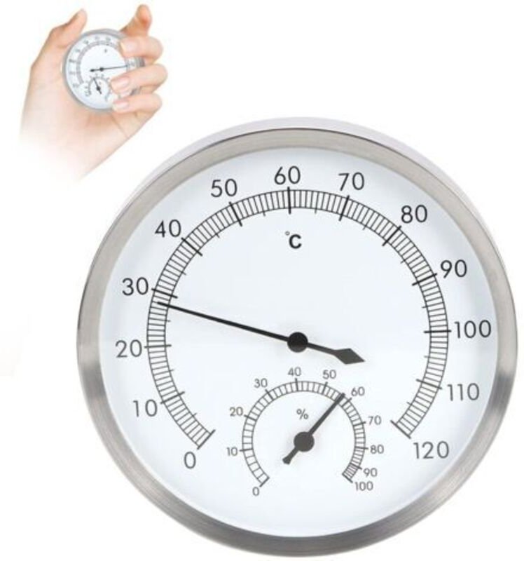 Analoges Thermo-Hygrometer, 2-in-1 Edelstahl Thermometer Hygrometer Thermo-Hygrometer Zubehör für Haus, Büro, Garten, In...
