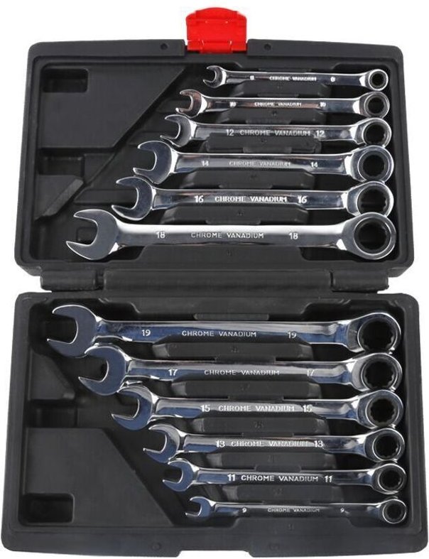 Satz mit 12 Kombinations-Ratschenschlüsseln mit festem Kopf