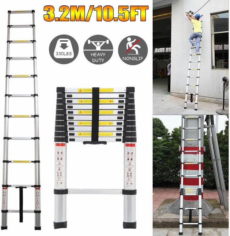 3,2m Alu Teleskopleiter Stehleiter Leiter Anlegeleiter Mehrzweckleiter Kompakt EN131 Standards