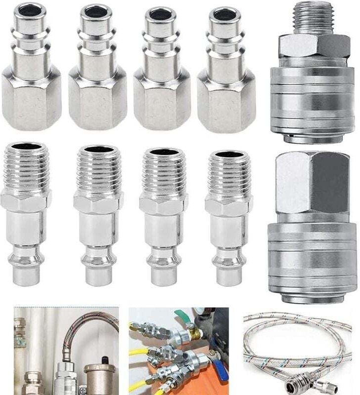 YMYNY 10-teilige Kompressor-Armaturen, 1/4 Zoll BSP, europäischer pneumatischer Schnellverbinder, Kompressor-Kit, pneuma...