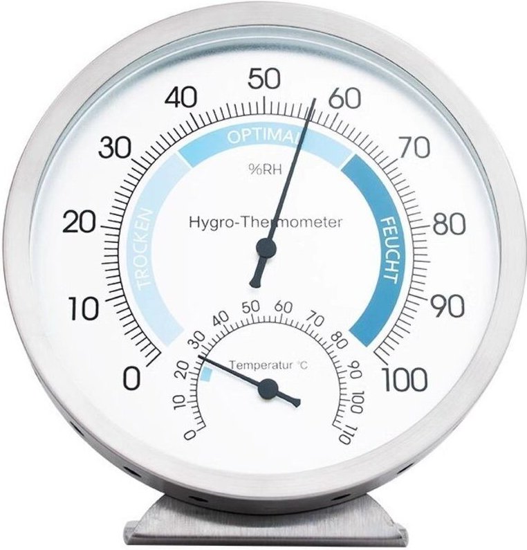 Analoges Thermometer und Hygrometer für den Innenbereich – Hochwertiges Edelstahl-Messgerät für Umgebungstemperatur und ...