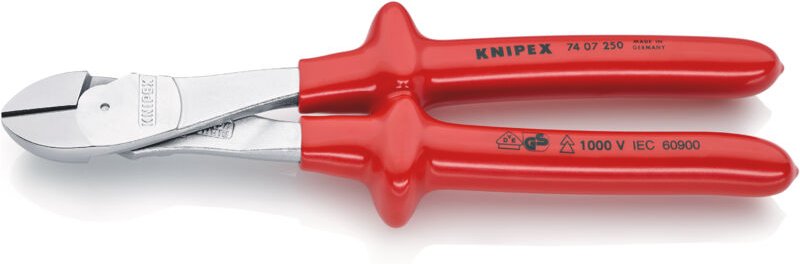 74 07 250 Kraft-Seitenschneider tauchisoliert, vde verchromt 250 mm - Knipex