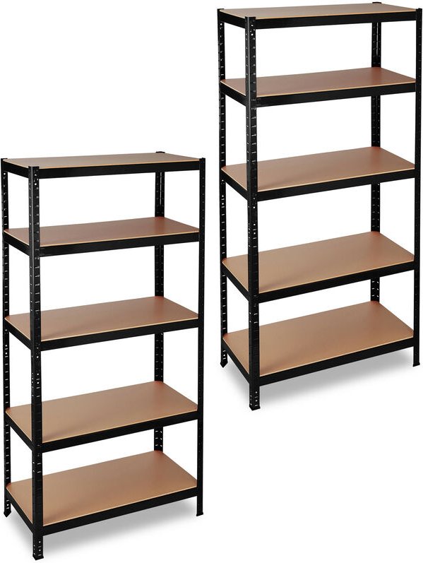 2 x Schwerlastregal, Traglast 1325 kg, 5 Ebenen, zum Stecken, Keller, Garage, 180 x 90 x 45 cm, Stahl, MDF, schwarz