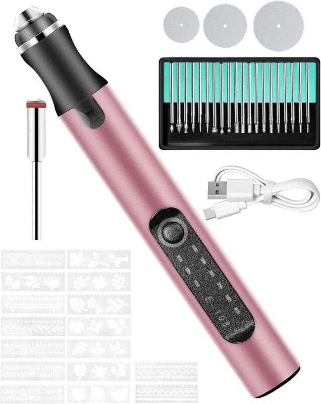 Elektrische Gravierstift Multifunktionaler Gravierwerkzeugsatz, Mini Graviergerät mit Gravurzubehör wiederaufladbarer Gr...