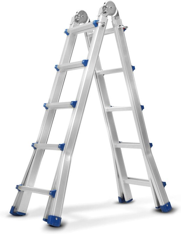 Wolketon Teleskopleiter Alu Leichtgewicht 4x4 Ebene Silber +multifunktion Multifunktionsleiter Mehrzweckleiter Ausziehba...