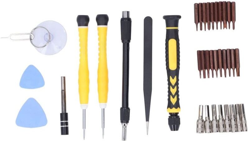 Mini-Elektronikreparaturset: Schraubendreher und verschiedene Bits zum Ausbau von Elektronikbauteilen, Uhren und Brillen