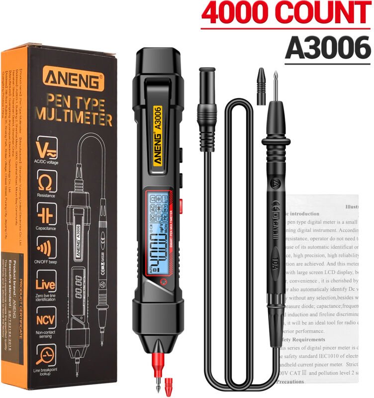 Decdeal Aneng A3006 Stifttyp Digital Multimeter 4000 Zählen Sie AC/DC -Spannungstester Null Feuerleitungsdetektorwiderst...