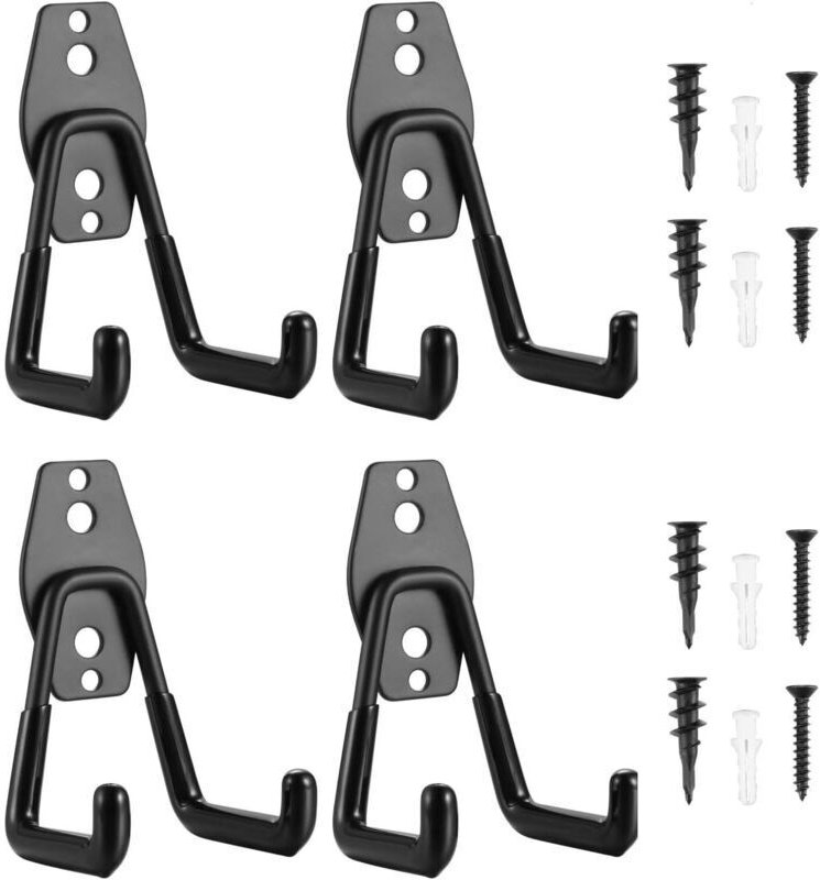 4-teiliges Wandhaken-Set für die Garage, Doppelhaken zur Aufbewahrung von Elektrowerkzeugen, für Garage, Leiter und Stuh...