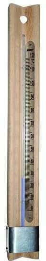 Thermometer auf Holzbasis, Blinky-Skala, 0–120 °C, 40 x 4 cm
