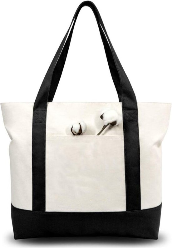 Stofftasche mit Außentasche, wiederverwendbare Einkaufstasche, Reißverschluss oben, für Alltagsgegenstände, schwarz