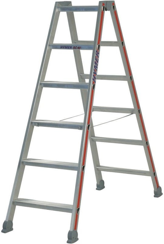 Hymer Alu Stehleiter 2x3 Stufen Doppelleiter, Klapptritt, Hähe 70 cm, Stehleiter
