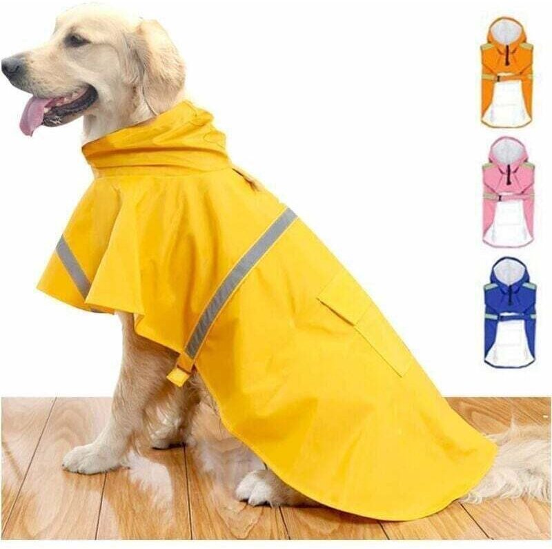 Wasserdichter Regenponcho für große Hunde mit reflektierendem Streifen an der Kapuze – gelb, XL