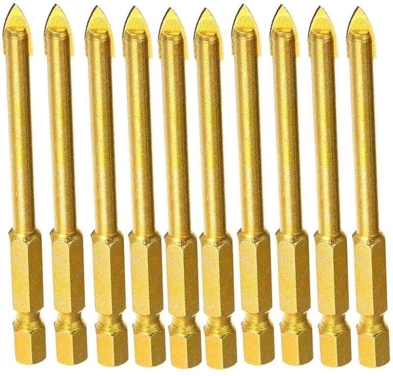 Set mit 10 6-mm-Hartmetallbohrern mit flachem Sechskantschaft für Spiegel, Porzellan und Marmor