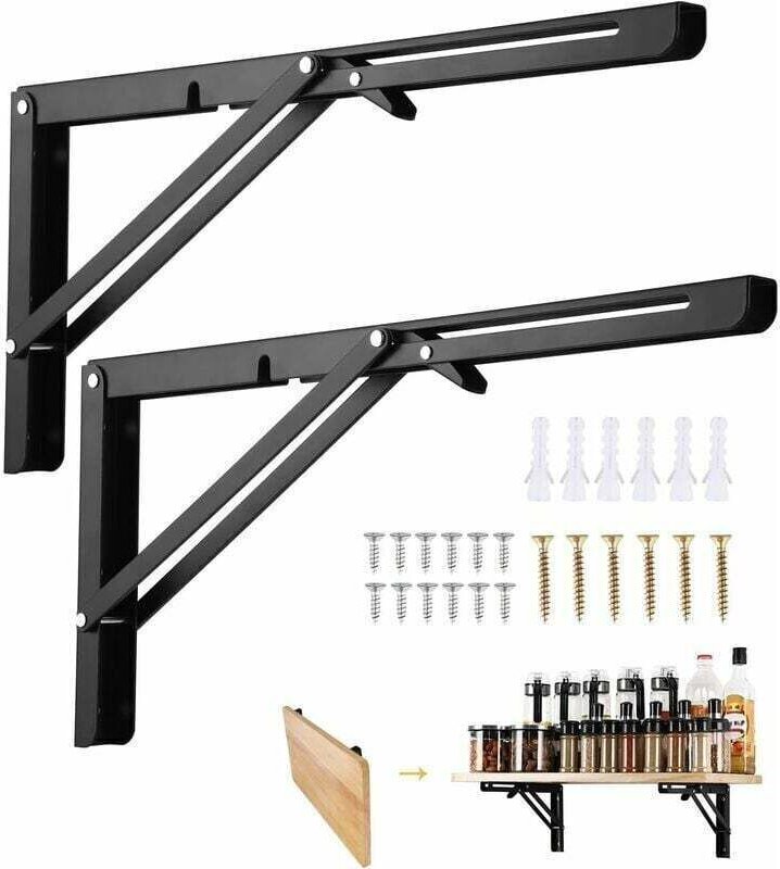 Vtizikl Tigrezy Équerre Pliante 400mm, 2 Pièces Noir Support Console Pliable, Supports D' étagères Pliants Charge, Lourd...
