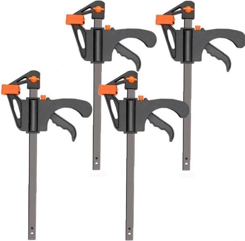 Set mit 4 Schnellspannklemmen (10 cm) für Holzbearbeitung, F-förmige Ratschenklemmen für Holzbearbeitung, Tischlerarbeit...
