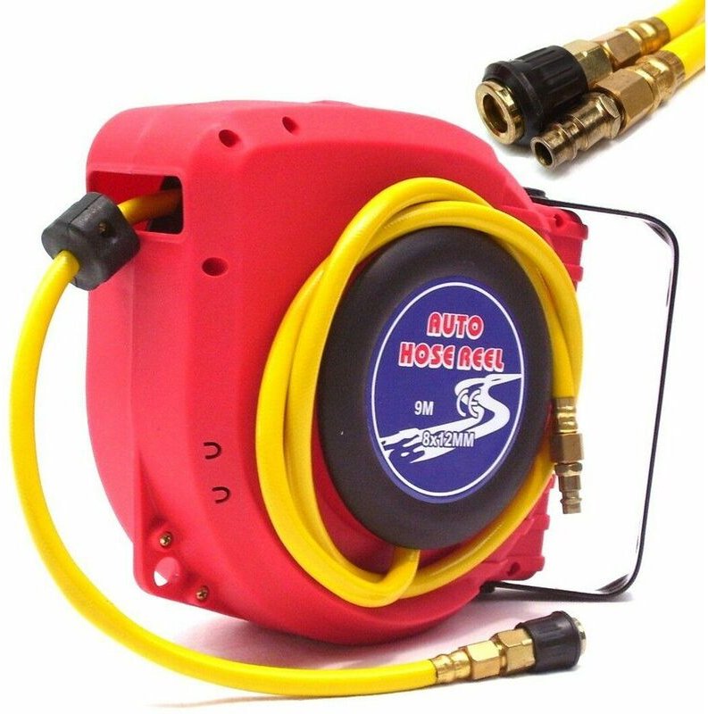 Druckluftschlauch Aufroller 9m Schlauchtrommel mit Schnellkupplung + Stecknippel