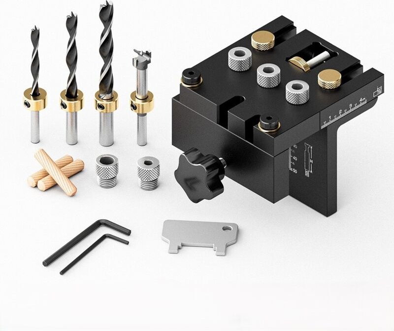 6/8/10/15 mm Bohrlehre, selbstzentrierendes Dübellehren-Set für die Holzbearbeitung, exakte Dübellöcher, mit Positionier...