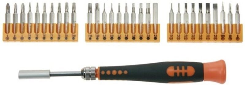 Velleman Präzisionsschraubendrehersatz, 32-teilig, Chrom-Molybdän-Vanadium, nicht-magnetisch, schwarz/orange