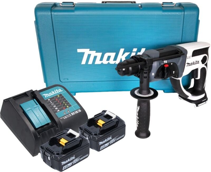 Makita DHR 202 SMW Akku Bohrhammer 18 V 20 mm 2,0 J weiß + 2x Akku 4,0 Ah + Ladegerät + Koffer