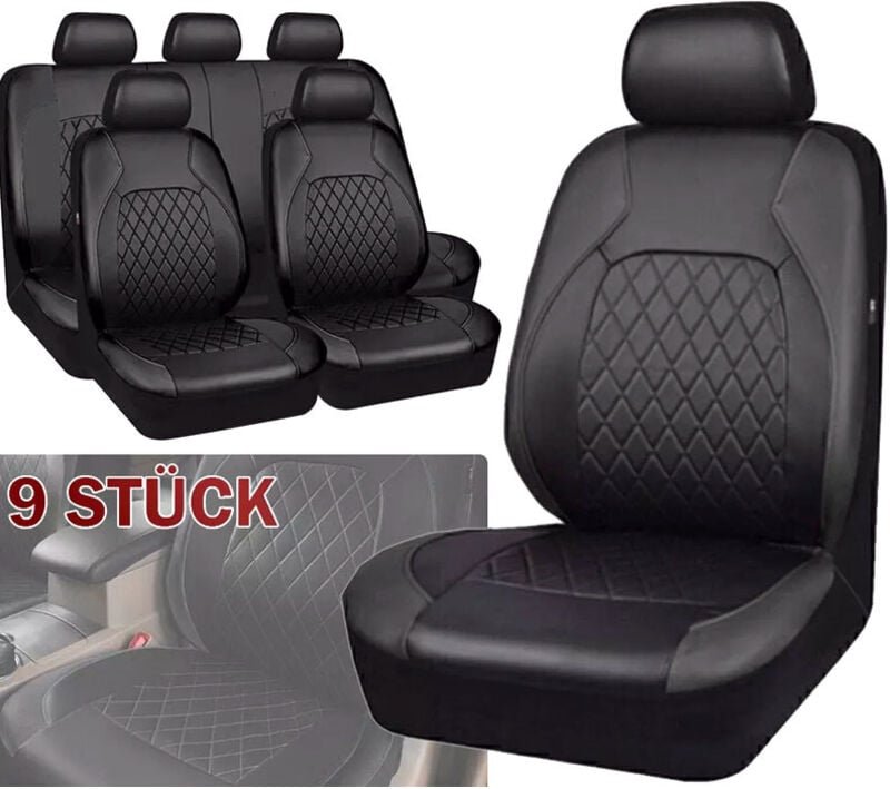 Ej.Life 9 Stück Universal-Autositzbezüge, Kunstleder, PU-Leder, Zubehör für Auto-Innenraum, Fahrzeug, SUV, Auto