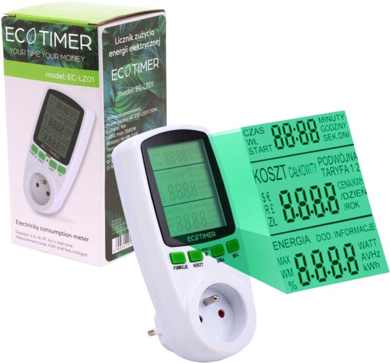 Energiezähler LCD-Wattmeter-Verbrauchszähler mit programmierbaren kWh-Kosten