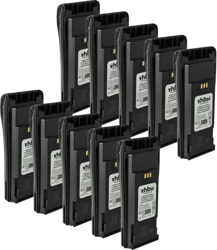 vhbw 10x Akku Ersatz für Motorola PMNN4251AR für Funkgerät, Walkie Talkie (1400 mAh, 7,2 V, NiMH) + Gürtelclip