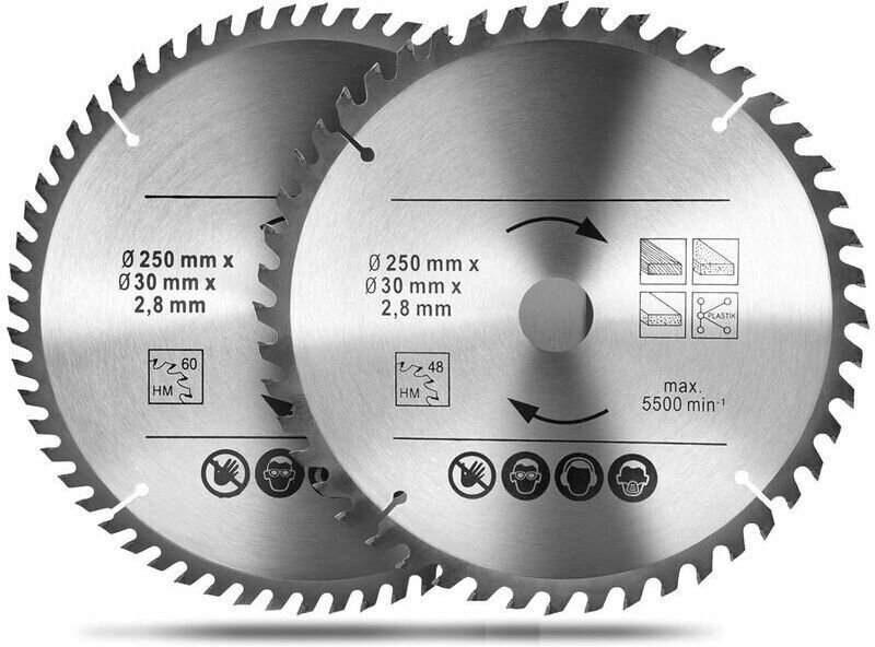 Kreissägeblätter für Holz, 250 x 30 mm, 48T und 60T Hartmetall-Sägeblätter zum Schneiden von Naturholz