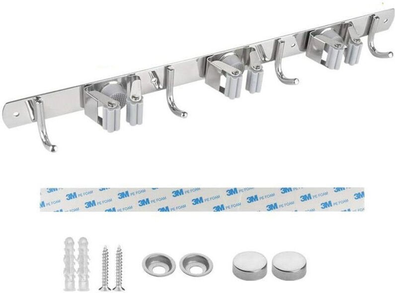 Linghhang - Besenhalter zur Wandmontage, Edelstahl, selbstklebender Besenhalter mit Haken, multifunktionaler Besenschran...