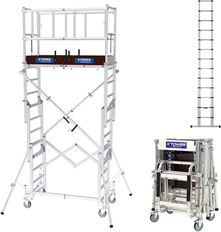 Teleskopgerüst X-TOWER + Teleskopleiter. Max Arbeitshöhe 4,80m + Leiter 2.60m - XTOWER/BFE-320